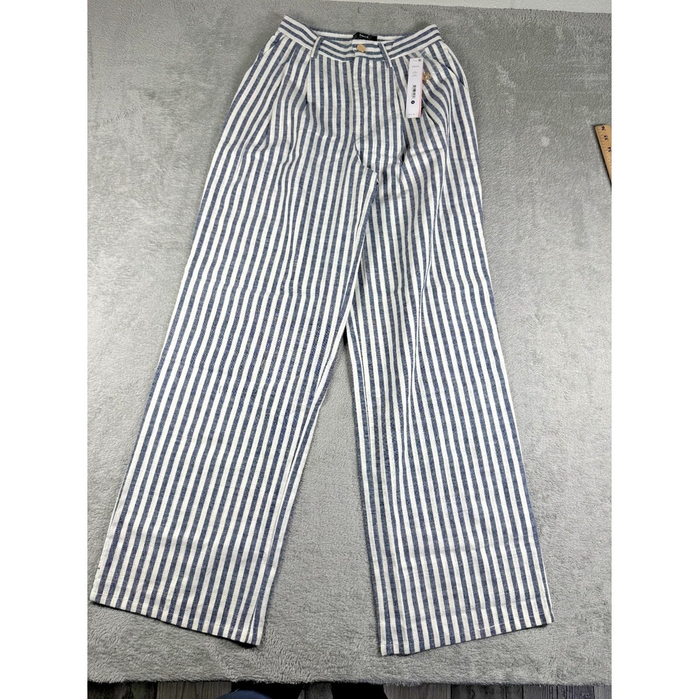 NWT Aqua Women's Striped Straight Leg Flax Pants Navy/White Size XS